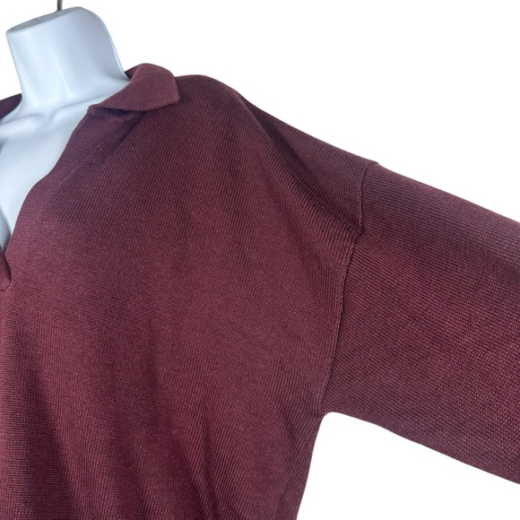 Wilfred Aritzia Clara Merino Wool Waist Sweater Burgundy Collared Knit Size L - Picture 5 of 11